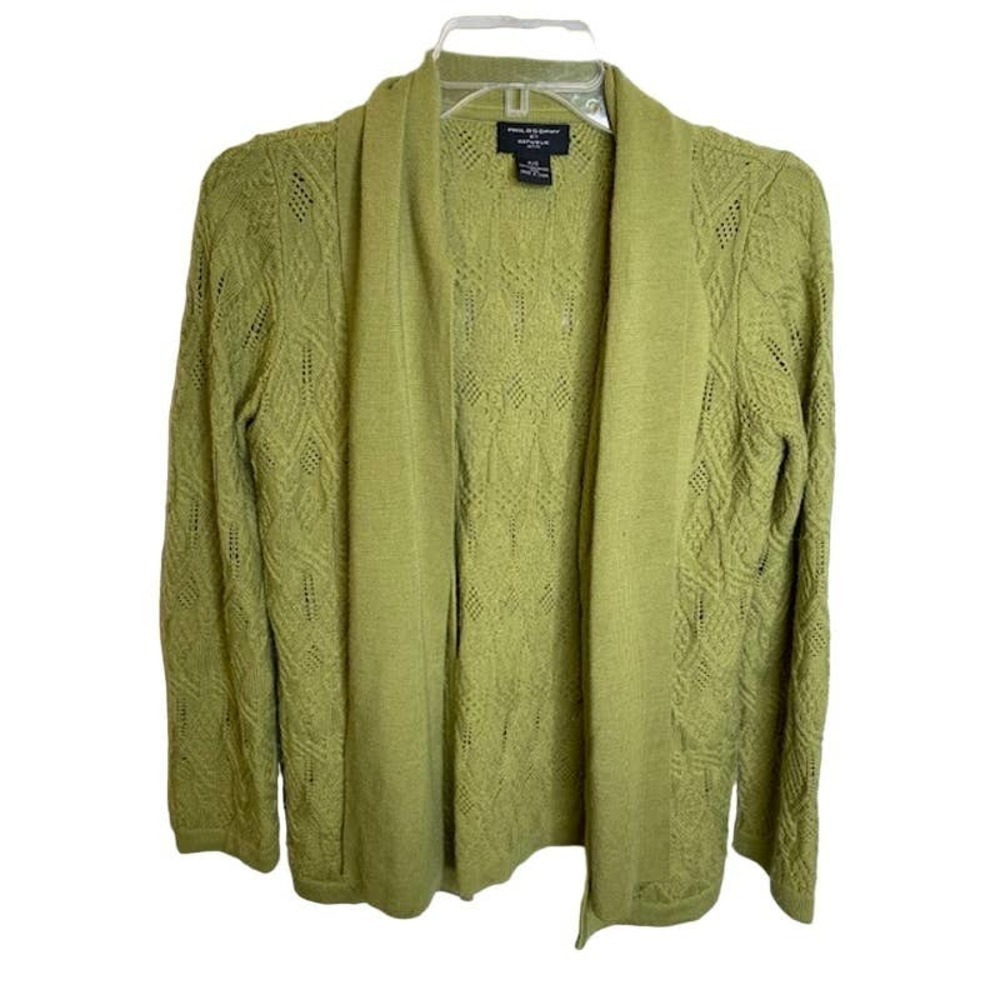 Philosophy Green Open Cardigan with Tie Sz Small/Petite - Picture 2 of 4